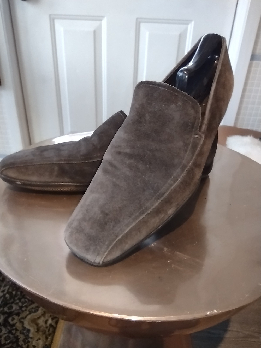 Prada Men's Suede Slip-On Loafers in Taupe Brown